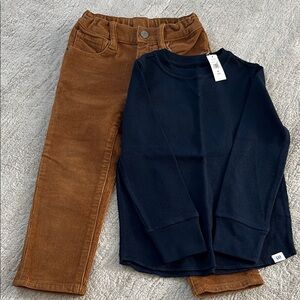 GAP Kids Brown Corduroy Slim Pants and Navy Top Set